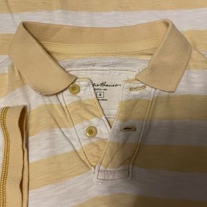 EDDIE BAUER CLASSIC COTTON SLUB PASTEL YELLOW WHITE BLOCK STRIPED POLO MEN SMALL